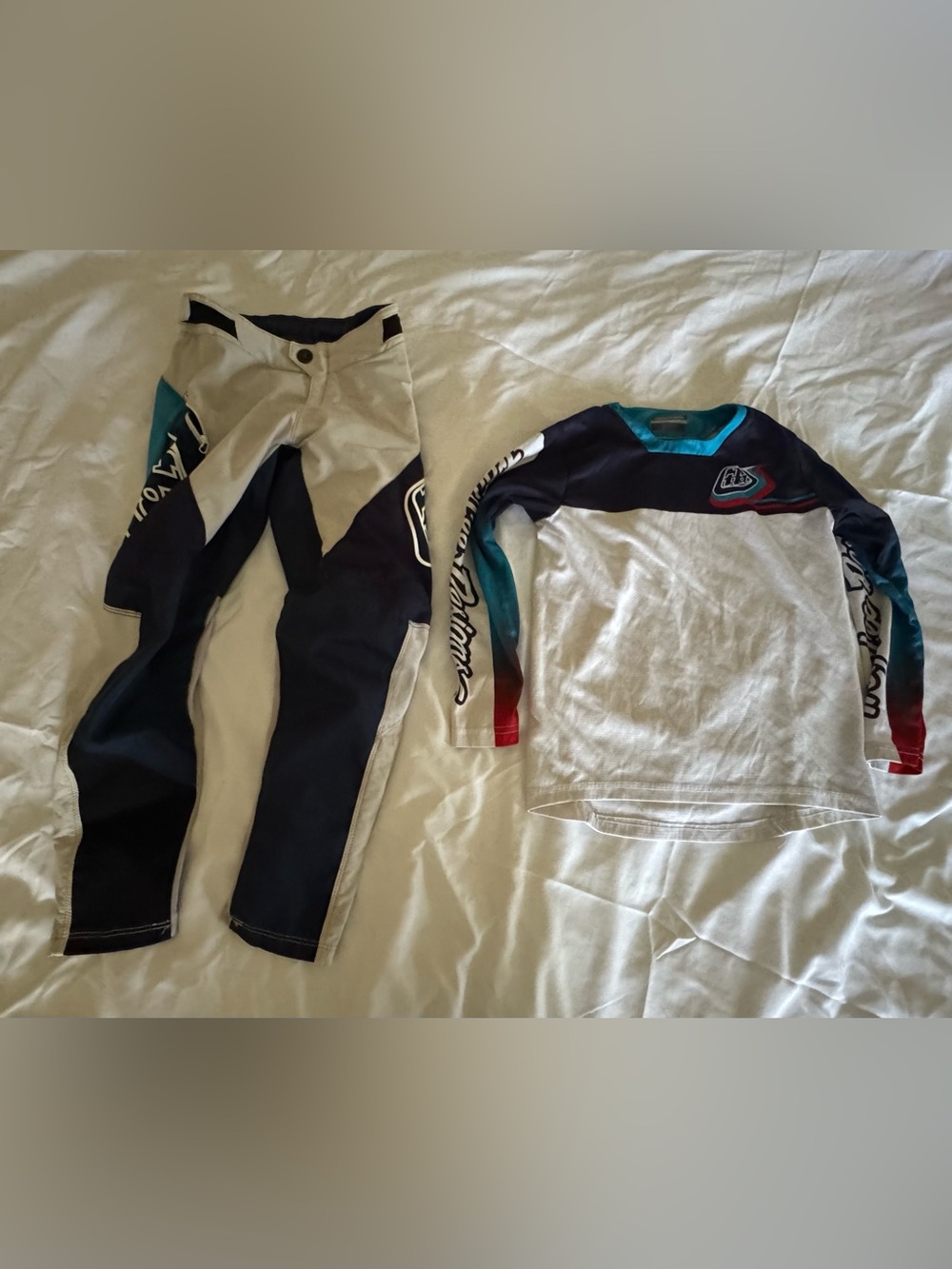 Troy Lee Designs Youth Motocross Jersey & Pants - White, Navy, Teal, Red